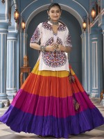 Multicolor Viscose Rayon Readymade Navratri Lehenga Choli With Jacket